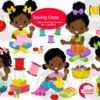 African American Sewing girls cliparts