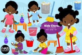 African American Kids doing chores