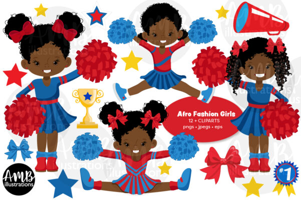 Red And Blue Cheerleaders Clipart Pack