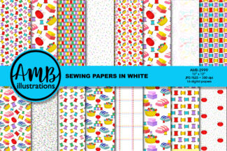Sewing and seamstress patterns with white backgrounds