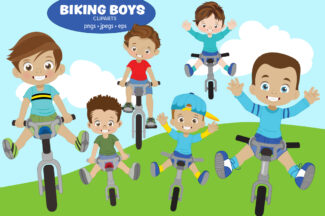 Biking Boys clipart - Boys on Bicycles