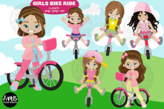 Biking Girls clipart - Girls on Bicycles