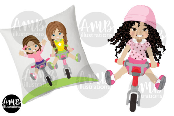 Biking Girls clipart - Girls on Bicycles