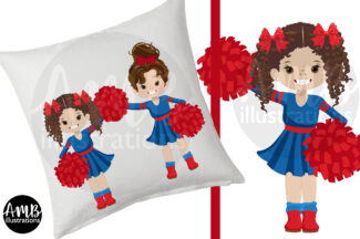 Cheerleaders in red and blue Clipart