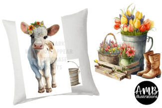 Cows and Floral Watercolors Clipart