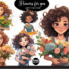 Girls with Flower Bouquets Watercolors Clipart