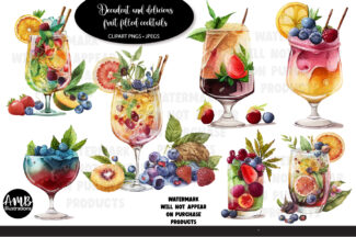 Tropical Cocktails Watercolors Clipart