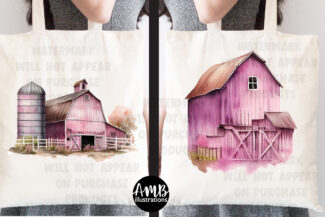 Pink Farm Watercolors Clipart