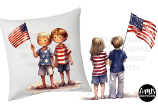 4th of July Kids Watercolors Clipart.