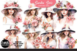 Garden Girls Watercolors Clipart