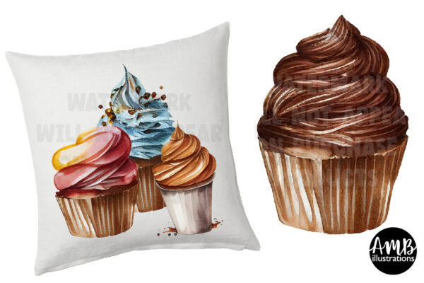 Chocolate Cupcakes Clipart Watercolors