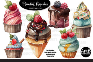 Decadent Cupcakes Watercolors Clipart