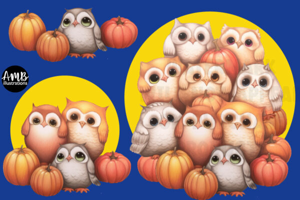 Owls and Pumpkins Clipart