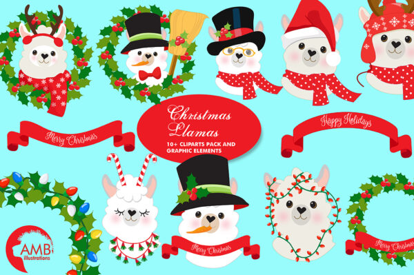 AMB-2101 Christmas Llamas Clipart