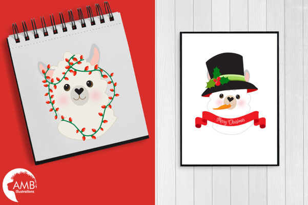 Christmas Llamas Clipart - AMBillustrations.com