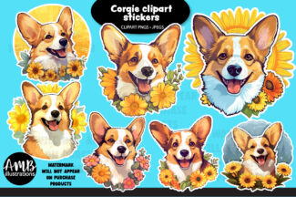 Corgies dog watercolor clipart