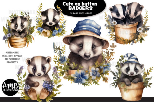 Cute Little Badgers clipart pack