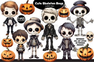 Cute skeleton boys clipart